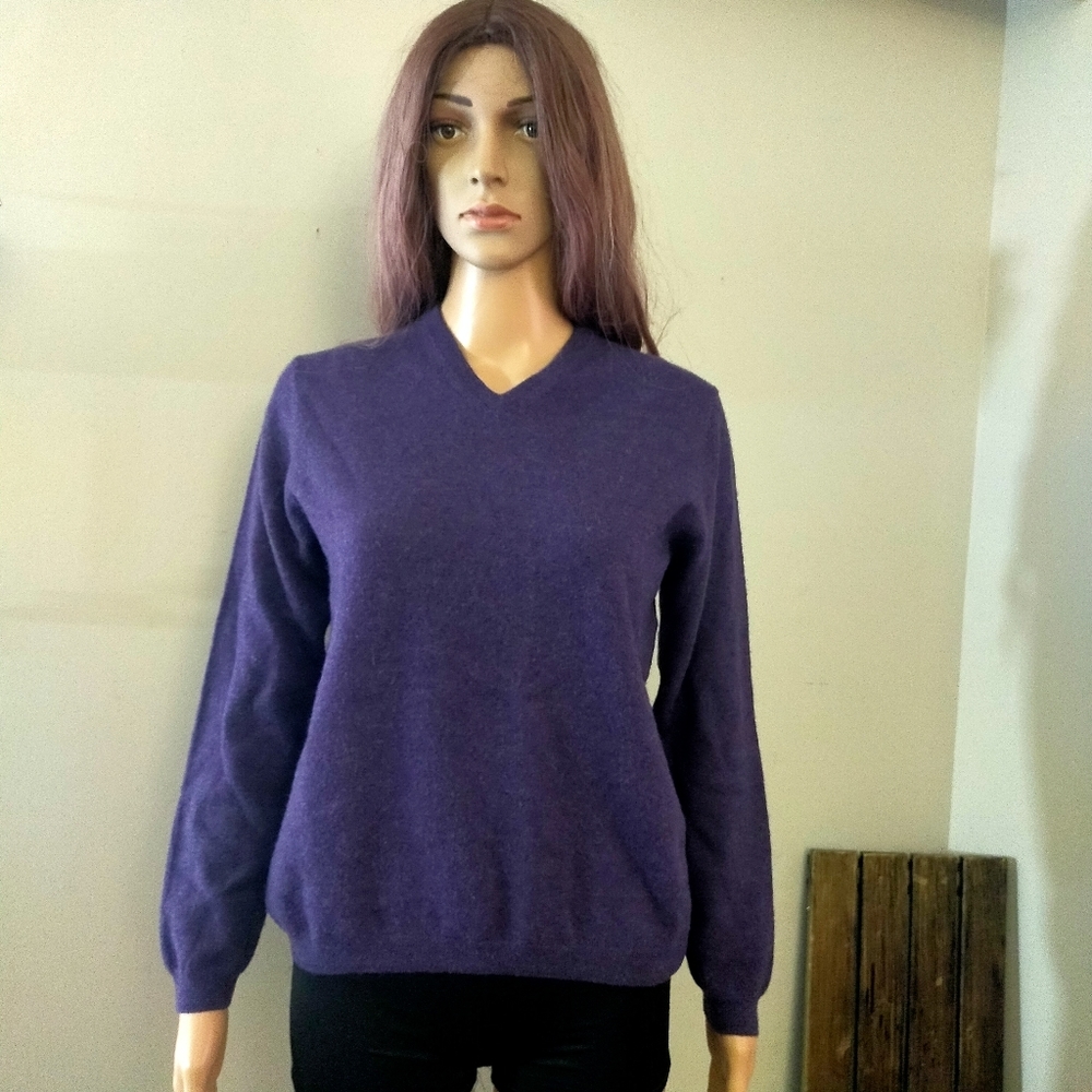 Calvin Klein Purple V Neck Long Sleeves Merino Wool Sweater